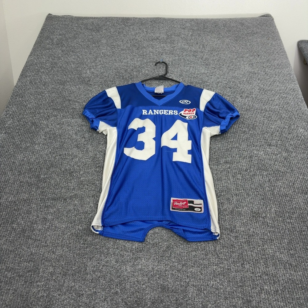 Rangers Rawlings Jersey Youth M Blue Polyester Mesh Pop Warner Sports Athletic